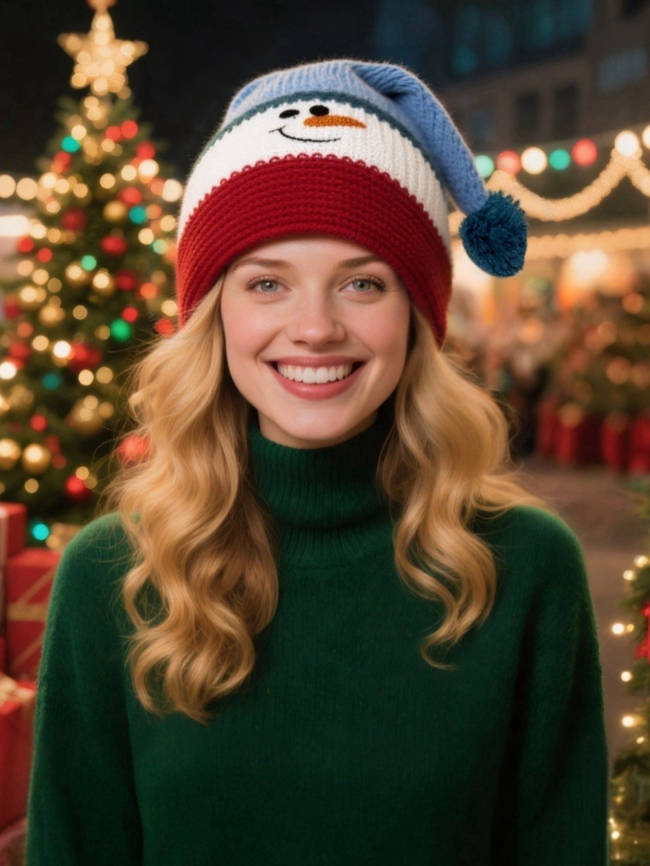 Wholesale Christmas Knitted  Winter Striped Pom-Pom Holiday Wool Hat